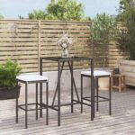 Stylish Black Poly Rattan Garden Bar Set with Cushions - Weather Resistant  Comfortable Seating  Tempered Glass Tabletop