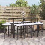 11 Piece Garden Bar Set with Cushions Black Poly Rattan