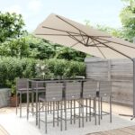 9 Piece Outdoor Bar Set with Cushions Grey Poly Rattan