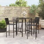 5 Piece Garden Bar Set Black Poly Rattan