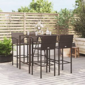 5 Piece Garden Bar Set Brown Poly Rattan