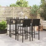 5 Piece Garden Bar Set Black Poly Rattan