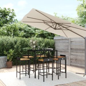 7 Piece Garden Bar Set Black Poly Rattan& Solid Wood Acacia