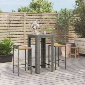 Stylish Grey Garden Bar Set with Poly Rattan and Solid Acacia Wood - Weather Resistant and Comfortable