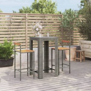 Stylish Grey Garden Bar Set with Poly Rattan and Solid Acacia Wood - Weather Resistant and Comfortable