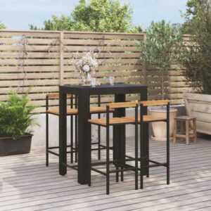 5 Piece Garden Bar Set Black Poly Rattan&Solid Wood Acacia