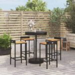 5 Piece Garden Bar Set Black Poly Rattan&Solid Wood Acacia