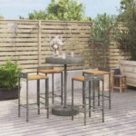 Stylish Grey Garden Bar Set with Poly Rattan and Solid Acacia Wood - Weather Resistant  Comfortable Seating  Sturdy Frame