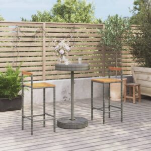 Stylish Grey Garden Bar Set with Poly Rattan and Solid Acacia Wood - Weather Resistant  Comfortable Seating  Sturdy Frame