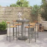 Stylish Grey Garden Bar Set with Poly Rattan and Solid Acacia Wood - Five Pieces