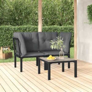 Stylish 3 Piece Garden Lounge Set in Black and Grey Poly Rattan with Comfortable Cushions