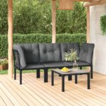 Stylish Garden Lounge Set in Black and Grey Poly Rattan  Weather-Resistant  Comfortable  Modular Design