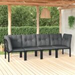 Stylish 4 Piece Garden Lounge Set in Black and Grey Poly Rattan with Comfortable Cushions