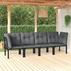 Stylish 4 Piece Garden Lounge Set in Black and Grey Poly Rattan with Comfortable Cushions