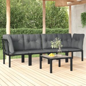 Stylish Five Piece Garden Lounge Set in Black and Grey Poly Rattan with Comfortable Cushions