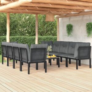 9 Piece Garden Lounge Set Black and Grey Poly Rattan