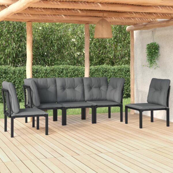 Stylish 5 Piece Garden Lounge Set in Black and Grey Poly Rattan with Comfortable Cushions