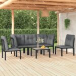 6 Piece Garden Lounge Set Black and Grey Poly Rattan