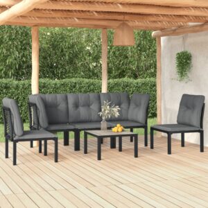 6 Piece Garden Lounge Set Black and Grey Poly Rattan