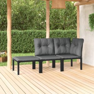 Stylish 3 Piece Garden Lounge Set in Black and Grey Poly Rattan with Cushions