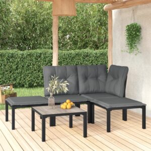 Stylish Garden Lounge Set in Black and Grey Poly Rattan with Comfortable Cushions