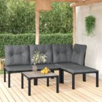 Stylish 5 Piece Garden Lounge Set in Black and Grey Poly Rattan with Comfortable Cushions