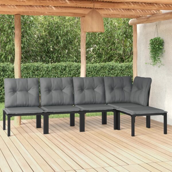 Stylish 5 Piece Garden Lounge Set in Black and Grey Poly Rattan with Comfortable Cushions