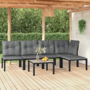 6 Piece Garden Lounge Set Black and Grey Poly Rattan