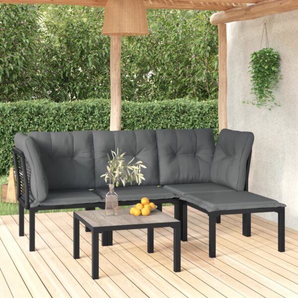 Stylish Black and Grey Poly Rattan Garden Lounge Set with Comfortable Cushions and Table