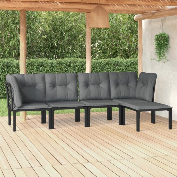 Stylish 5 Piece Garden Lounge Set in Black and Grey Poly Rattan with Comfortable Cushions