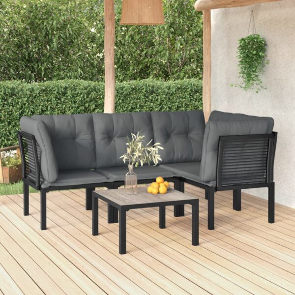 Stylish 5 Piece Garden Lounge Set in Black and Grey Poly Rattan with Comfortable Cushions