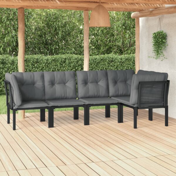 5 Piece Garden Lounge Set Black and Grey Poly Rattan