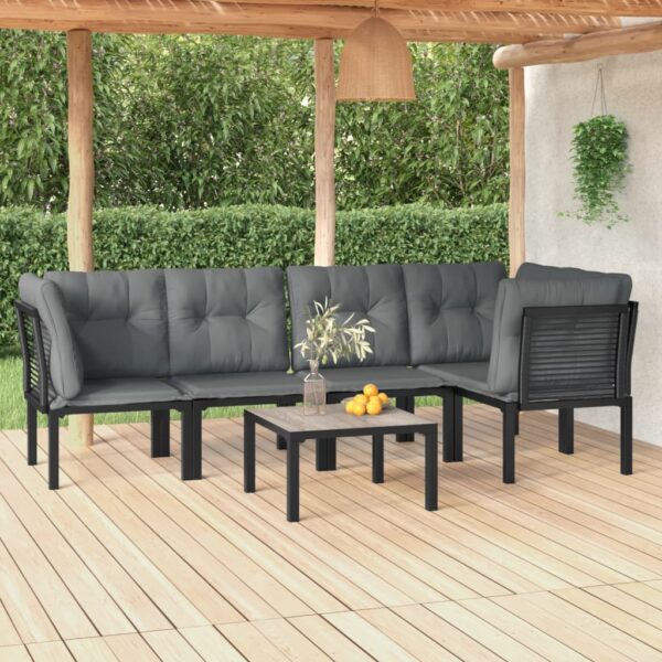 6 Piece Garden Lounge Set Black and Grey Poly Rattan