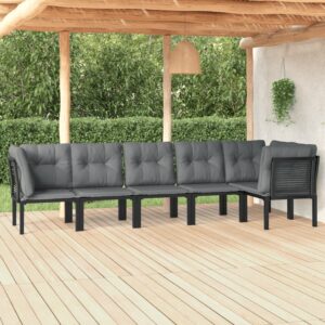 6 Piece Garden Lounge Set Black and Grey Poly Rattan