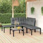 Stylish Garden Lounge Set in Black and Grey Poly Rattan with Comfortable Cushions