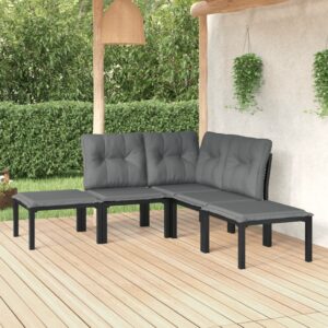 Stylish 5 Piece Garden Lounge Set in Black and Grey Poly Rattan with Cushions