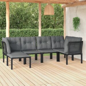 6 Piece Garden Lounge Set Black and Grey Poly Rattan