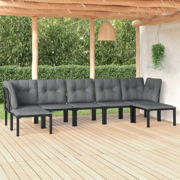 7 Piece Garden Lounge Set Black and Grey Poly Rattan