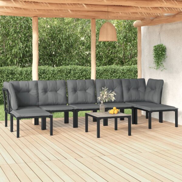 8 Piece Garden Lounge Set Black and Grey Poly Rattan