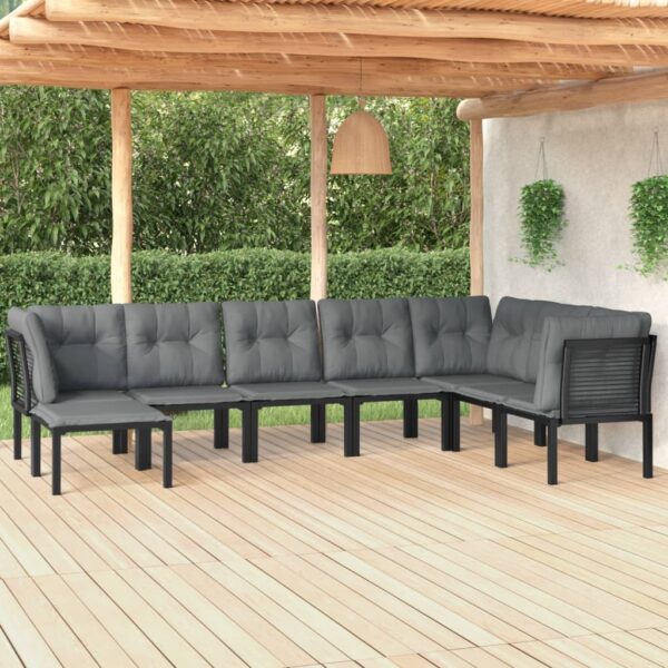 8 Piece Garden Lounge Set Black and Grey Poly Rattan