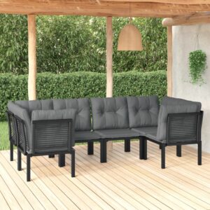 6 Piece Garden Lounge Set Black and Grey Poly Rattan