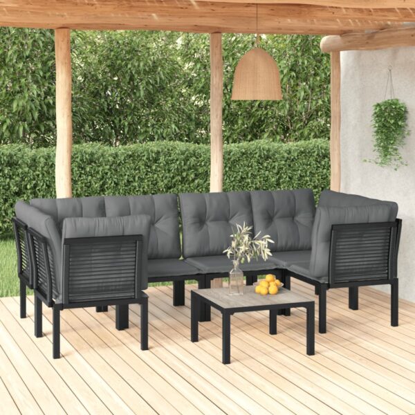 7 Piece Garden Lounge Set Black and Grey Poly Rattan