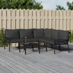 6 Piece Garden Lounge Set with Grey Cushions Steel