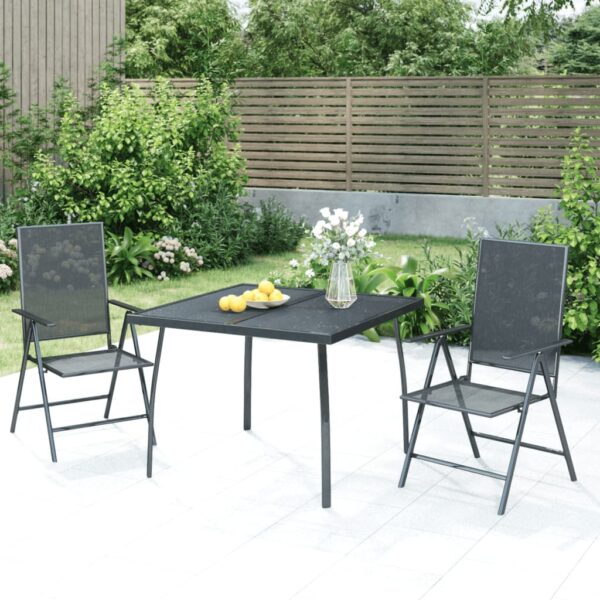 3 Piece Anthracite Steel Garden Dining Set  Adjustable & Foldable Chairs  Mesh Design