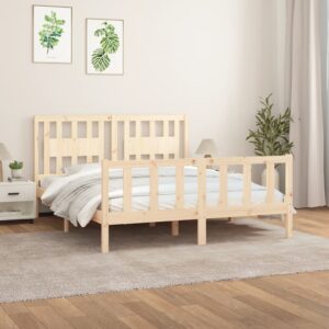 Bed Frame with Headboard Solid Wood Pine 153x203 cm Queen Size