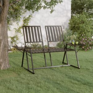 Two-Seater Outdoor Garden Bench in Black Steel with Side Tables  Weather-Resistant and Durable