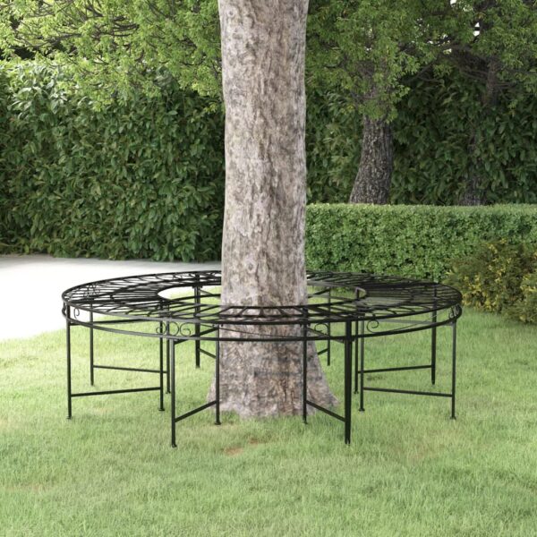 Black Steel Round Tree Bench Ø160 cm - Outdoor Garden Patio Furniture  Weather-Resistant  Easy Assembly