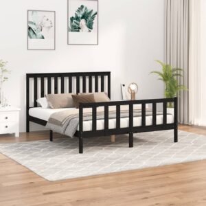 Bed Frame with Headboard Black 153x203 cm Solid Wood Pine Queen Size