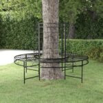 Black Steel Round Tree Bench Ø137 cm - Outdoor Garden Patio Furniture  Weather-Resistant  Easy Assembly