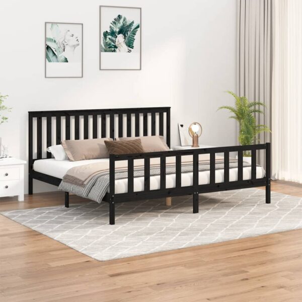 Bed Frame with Headboard Black 183x203 cm Solid Wood Pine King Size